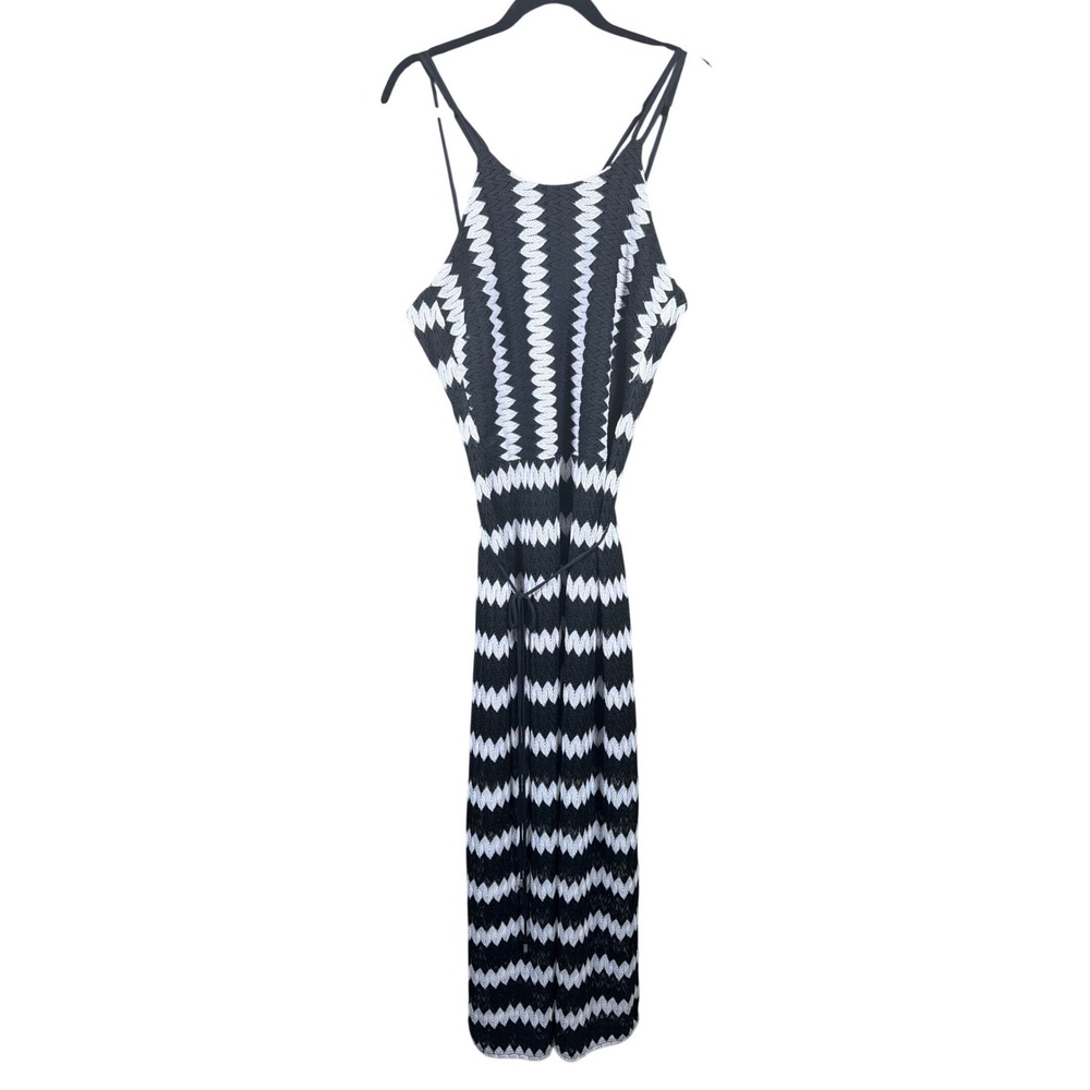 ANA A New Approach Women XL Black White Chevron Maxi Dress NWT 222-7006 0091‎